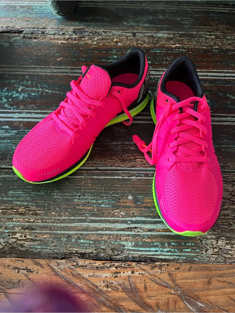 New Balance Women's Hot Pink and Neon Yellow FuelCell Running Sneakers